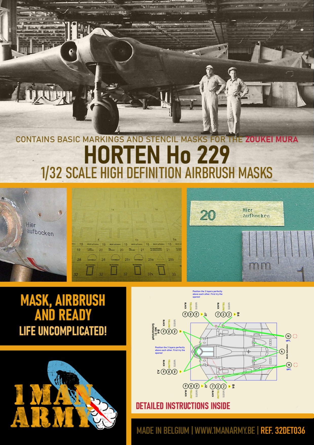 Luft - 32DET036  1/32 Horten Ho 229 (1 Man Army Airbrush Stencil Masks)